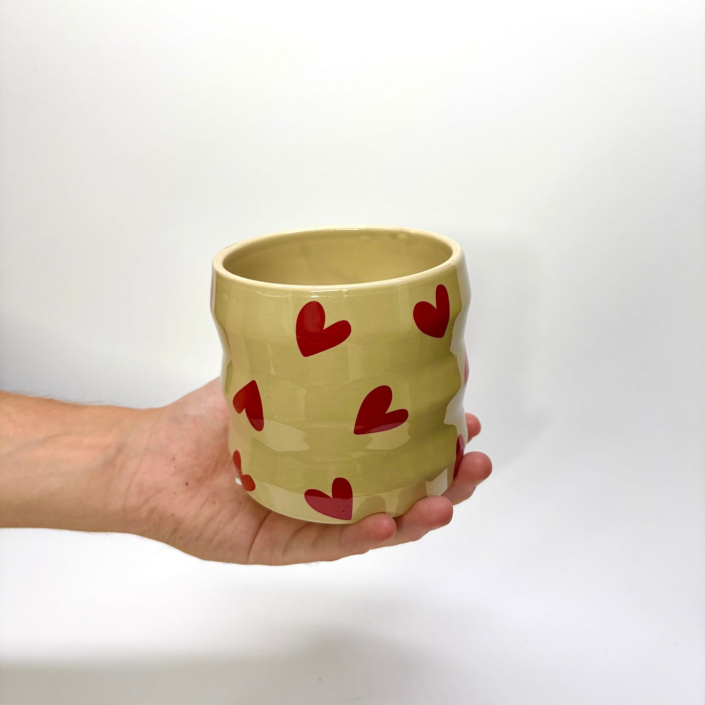 Pot coeurs céramique taupe 9cm